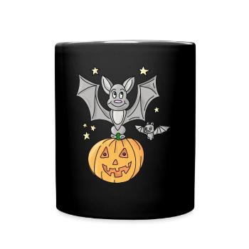 Halloween Bat Sitting On A Pumpkin - Full Colour Mug - black - Front
