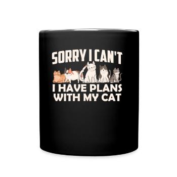 Unfortunately I can't have plans with my cat - Full Colour Mug - black - Front