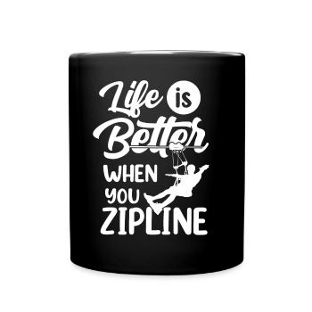 Life is better when you zipline sports - Full Colour Mug - black - Front