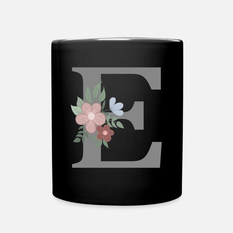 Lettre E avec gris fleur - Mug uni - noir
