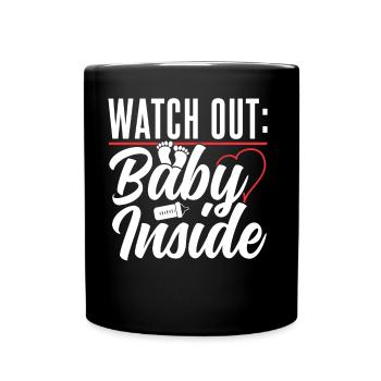 Achtung! Baby Drinnen Baby Inside Schwanger Süß - Tasse einfarbig - Schwarz - Vorne