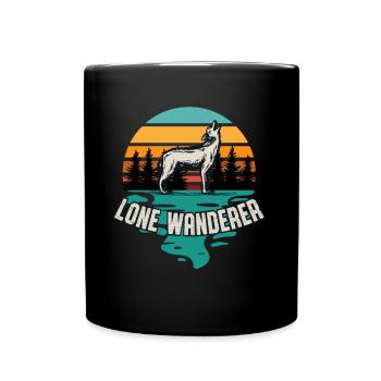 Lone Hiker Camping Hiker Wolf Hiking - Full Colour Mug - black - Front