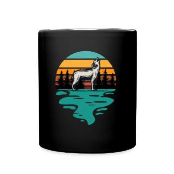 Hiking Wolf Retro Hiker Camping Outdoor - Full Colour Mug - black - Front
