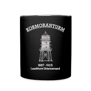 Kormoranturm, Nordsee, Leuchtturm Untereversand - Tasse einfarbig - Schwarz - Vorne