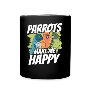 Parrots make me happy Cute parrot animal - Full Colour Mug - black - Front
