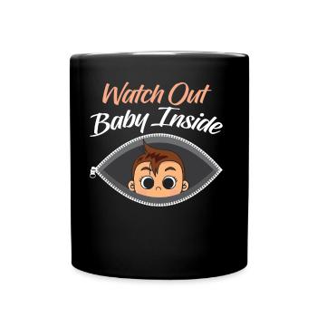 Achtung! Baby Drinnen Süß Baby Inside Schwanger - Tasse einfarbig - Schwarz - Vorne