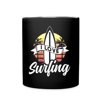 J’aime le surf surf planche de surf surfeur - Mug uni - noir - Devant