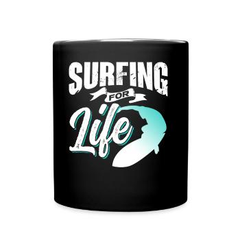 Surfing for life Surfer Surfing Surfboard - Full Colour Mug - black - Front