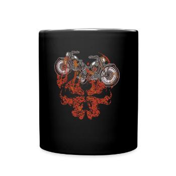 Motorcycle Grim Skull Biker Flame - Full Colour Mug - black - Front