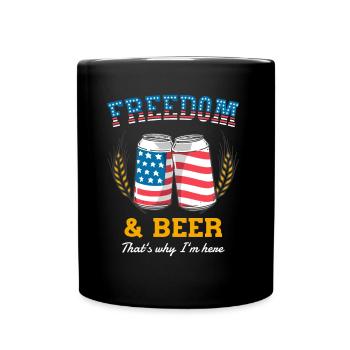 Freedom and beer USA patriots funny saying - Full Colour Mug - black - Front
