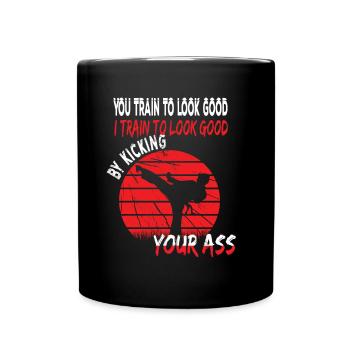 Taekwondo Train to look good funny Martial arts - Full Colour Mug - black - Front