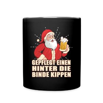Gepflegt hinter die Binde kippen Weihnachtsmann - Tasse einfarbig - Schwarz - Vorne