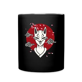 Japanese Woman With Oni Mask Japan Manga Anime - Full Colour Mug - black - Front