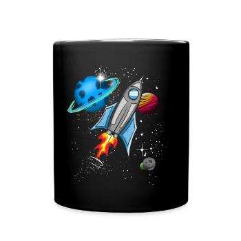 Rakete im Weltall - Tasse einfarbig - Schwarz - Vorne