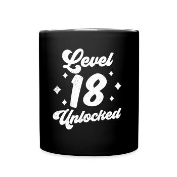 Level 18 Unlocked Celebration Eighteen Birthday - Full Colour Mug - black - Front