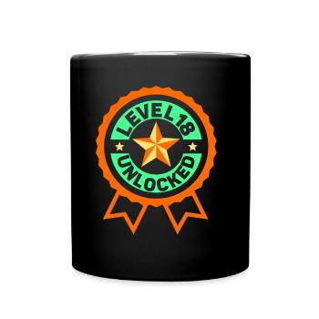 Level 18 Unlocked Celebration Eighteen Birthday - Full Colour Mug - black - Front