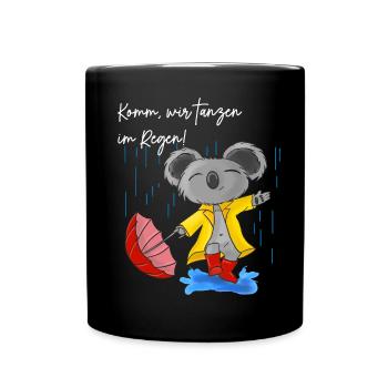 Niedlicher Koala mit Regenschirm - Tasse einfarbig - Schwarz - Vorne
