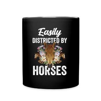 Facilement distrait par les chevaux cavalier équitation - Mug uni - noir - Devant