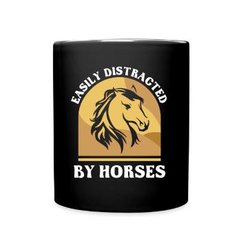 Facilement distrait par les chevaux cavalier à cheval - Mug uni - noir - Devant