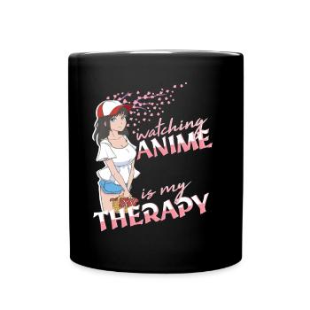 Watching Anime is my Therapy Introvert Anime girl - Full Colour Mug - black - Front