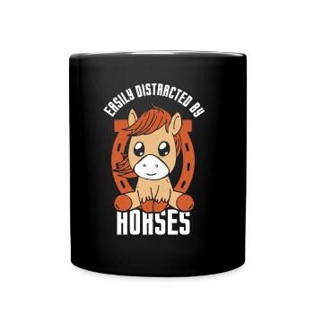 Facilement distrait par les chevaux cavalier - Mug uni - noir - Devant
