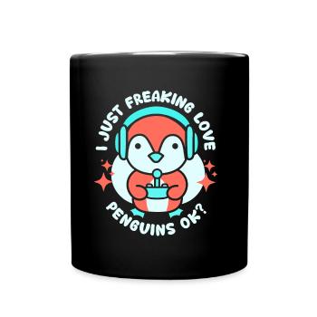 I love penguins just ok penguin animal cute - Full Colour Mug - black - Front