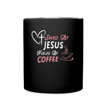 Saved by Jesus Awakened by Coffee - Full Colour Mug - black - Front