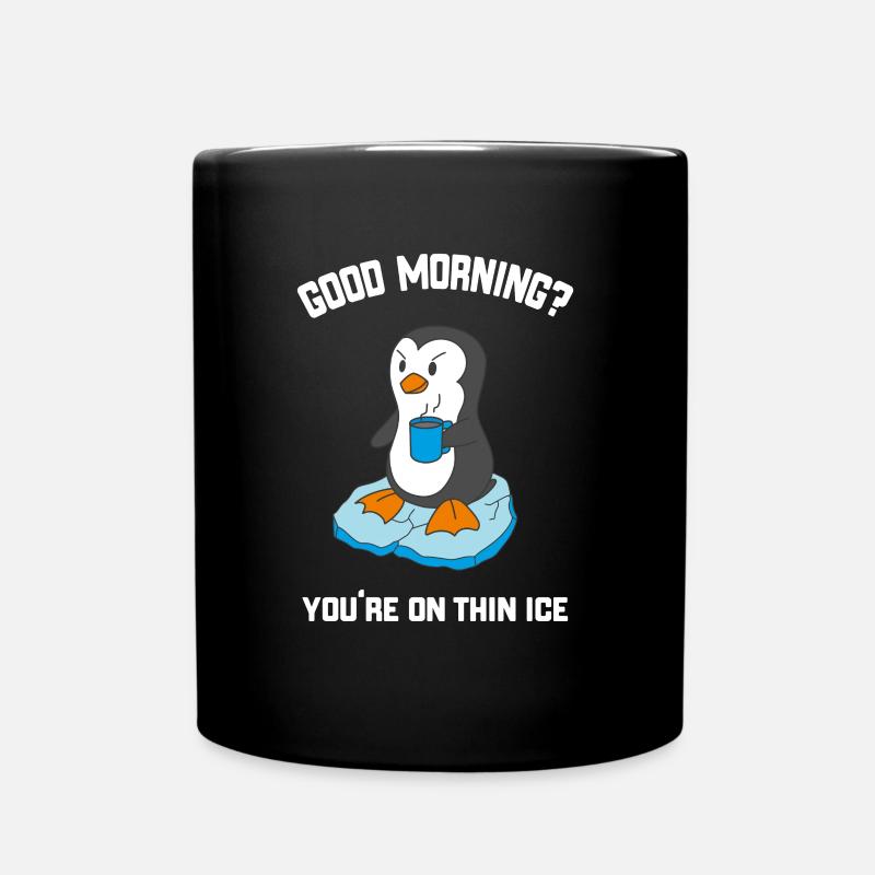 Lustiger Guten Morgen Pinguin Mit Kaffee - Tasse einfarbig - Schwarz