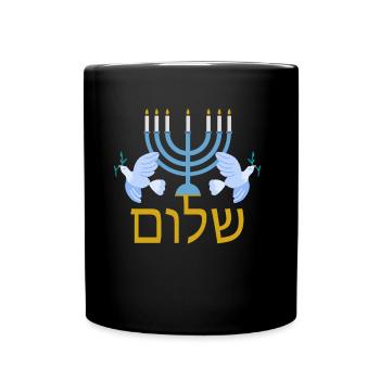 Hebrew Shalom Jewish Menorah for Peace - Full Colour Mug - black - Front