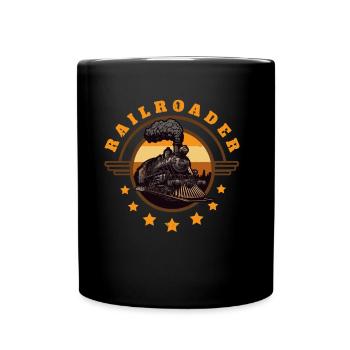 Railroad Worker Steam Locomotive Retro Railroad Fan - Full Colour Mug - black - Front