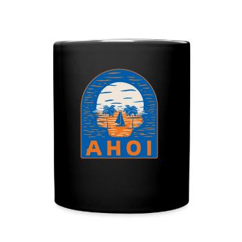 Skeleton Coast Ahoy Beach Sailboat Sailor Captain - Full Colour Mug - black - Front