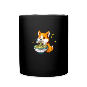 Cute Corgi Dog Eats Ramen Soup - Full Colour Mug - black - Front