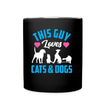 This guy loves cats and dogs Dog Cat - Full Colour Mug - black - Front