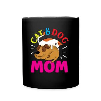 Cat And Dog Mom Girl Cat Lover Dogs - Full Colour Mug - black - Front
