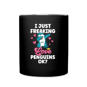 I love penguins just ok penguin animal cute - Full Colour Mug - black - Front