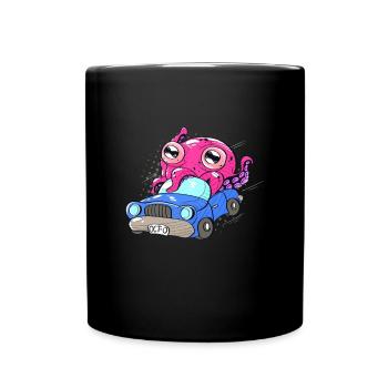 Niedlicher Oktopus Im Auto Lustiger Kraken Kinder - Tasse einfarbig - Schwarz - Vorne