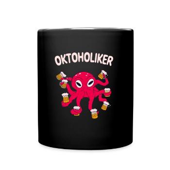 Oktoholiker Bier Oktopus Saufen Lustiges Party - Tasse einfarbig - Schwarz - Vorne