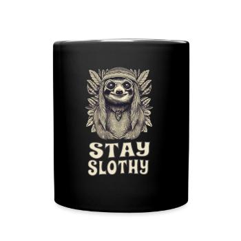 Stay Lazy Funny Hippie Sloth Flower Power - Mug uni - noir - Devant