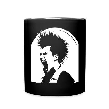 Schreiender Punkrocker mit Mohican Anarchy Punk - Tasse einfarbig - Schwarz - Vorne