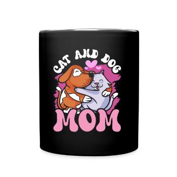 Cat and Dog Mom Dogs Lovers Cats - Full Colour Mug - black - Front