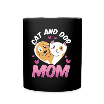 Cat And Dog Mom Cats Dog Lover - Full Colour Mug - black - Front