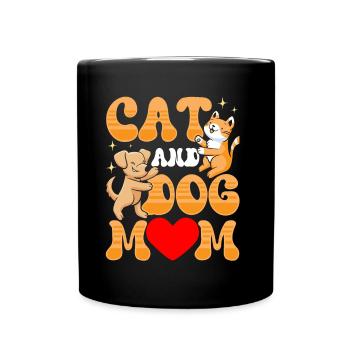 Cat and Dog Mom Dogs Cat Lover - Full Colour Mug - black - Front