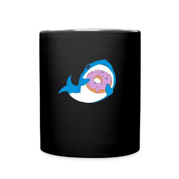Funny Shark Eats Donut Kawaii Humor Shark - Full Colour Mug - black - Front