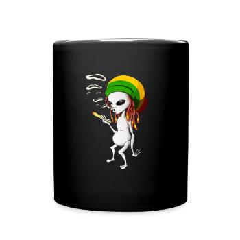 Rastafarian Alien Funny Grass UFO Grey Jamaican - Full Colour Mug - black - Front