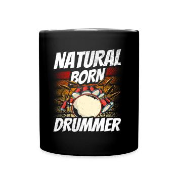 A born drummer, drummer, drummer, drum kit - Full Colour Mug - black - Front