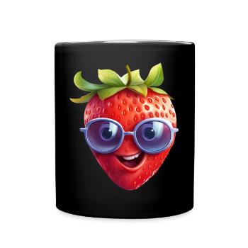 Fraise fraîche avec lunettes de soleil - Drôle de design - Mug uni - noir - Devant