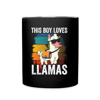 This boy loves llama's sayings llama llama animal - Full Colour Mug - black - Front