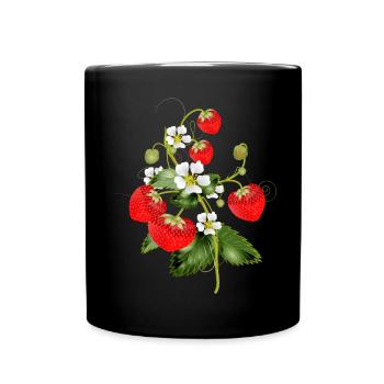 Plante de fraises en filigrane avec fleur de fraises - Mug uni - noir - Devant