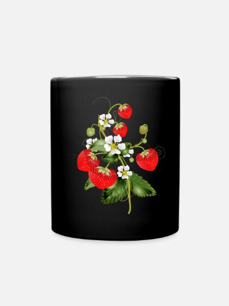 filigrane Erdbeeren Pflanze mit Erdbeeren Blüte - Tasse einfarbig - Schwarz