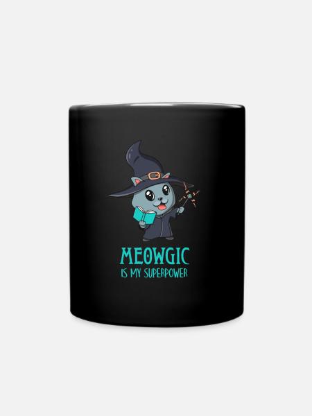 Niedliches Zauberer Kätzchen Magie Lustiges Gamer - Tasse einfarbig - Schwarz